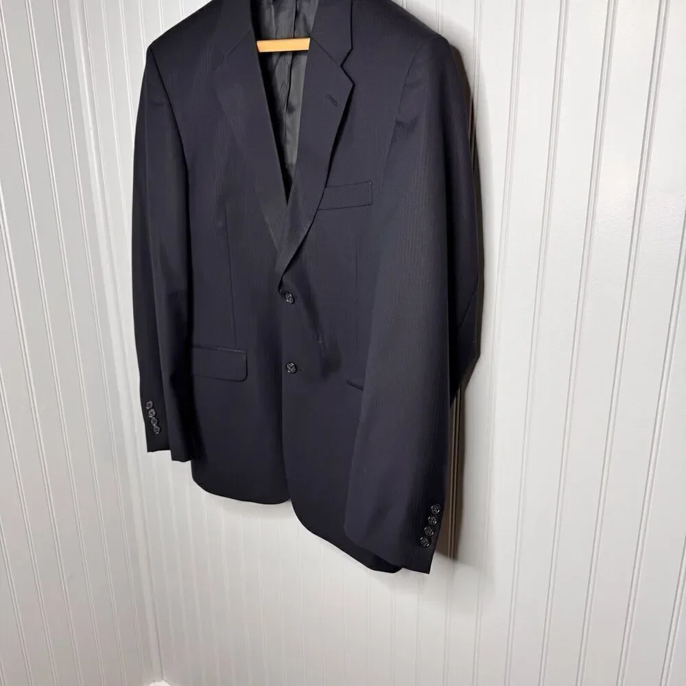 Jones New York Suit Jacket 39R Black Pinstripe 95% Wool Blazer Men Two Vent 0958